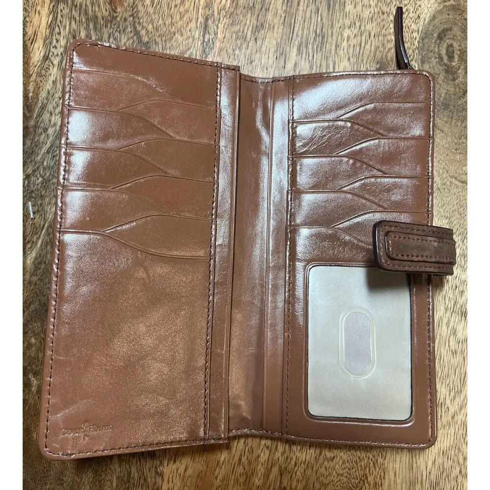 COLE HAAN Vintage Continental Brown Leather Wallet Stud Accent Multi Pocket